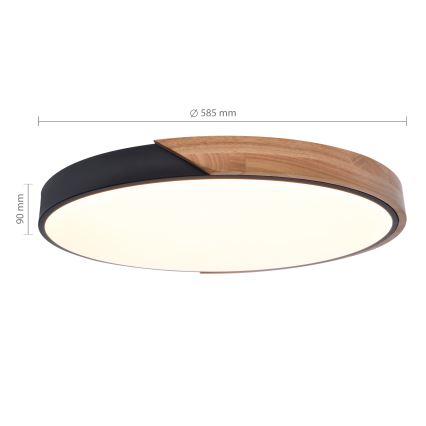 Brilagi - LED-dimmbare Deckenleuchte PILANA LED/60W/230V 3000-6500K Eiche/Schwarz Ø 58,5 cm  + Fernbedienung