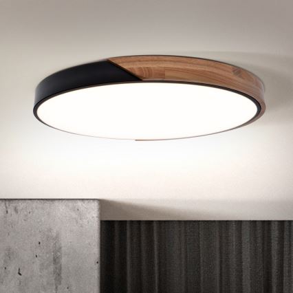 Brilagi - LED-dimmbare Deckenleuchte PILANA LED/60W/230V 3000-6500K Eiche/Schwarz Ø 60 cm + Fernbedienung
