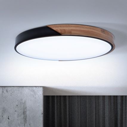 Brilagi - LED-dimmbare Deckenleuchte PILANA LED/60W/230V 3000-6500K Eiche/Schwarz Ø 60 cm + Fernbedienung