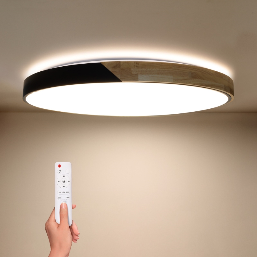 Brilagi - LED-dimmbare Deckenleuchte PILANA LED/72W/230V 3000-6500K Eiche/Schwarz Durchmesser 80 cm + Fernbedienung