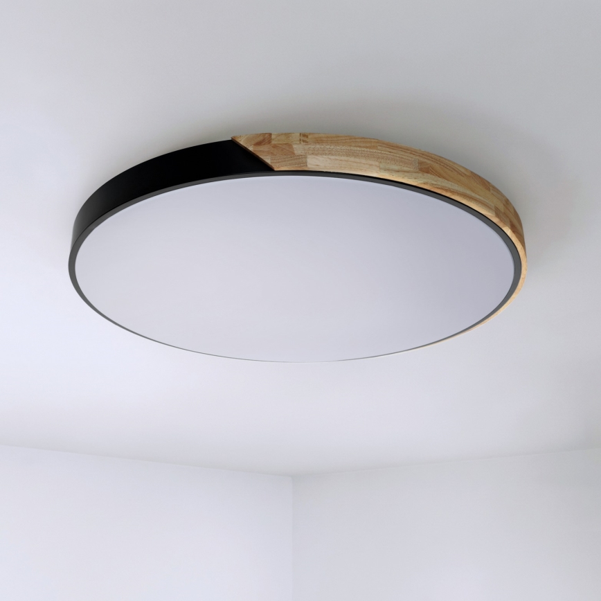 Brilagi - LED-dimmbare Deckenleuchte PILANA LED/72W/230V 3000-6500K Eiche/Schwarz Durchmesser 80 cm + Fernbedienung