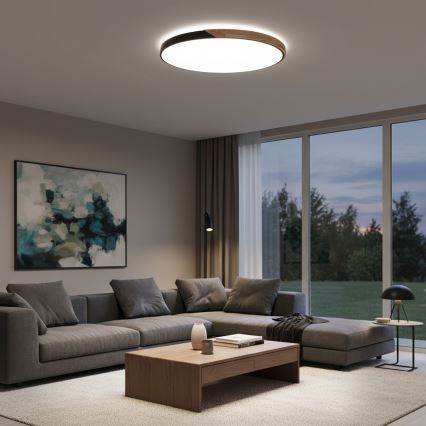 Brilagi - LED-dimmbare Deckenleuchte PILANA LED/72W/230V 3000-6500K Eiche/Schwarz Durchmesser 80 cm + Fernbedienung