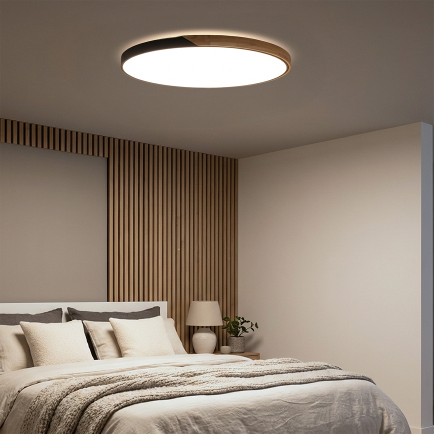 Brilagi - LED-dimmbare Deckenleuchte PILANA LED/72W/230V 3000-6500K Eiche/Schwarz Durchmesser 80 cm + Fernbedienung