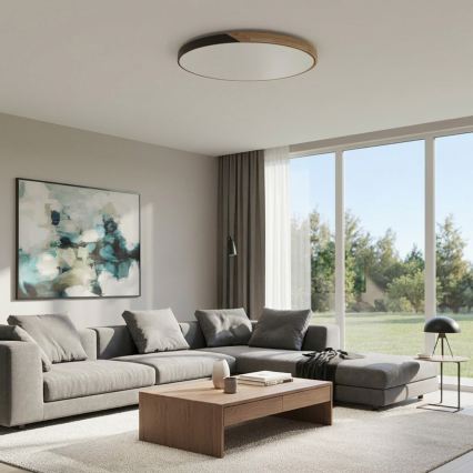Brilagi - LED-dimmbare Deckenleuchte PILANA LED/72W/230V 3000-6500K Eiche/Schwarz Durchmesser 80 cm + Fernbedienung