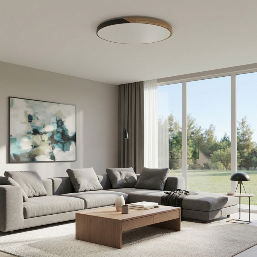 Brilagi - LED-dimmbare Deckenleuchte PILANA LED/72W/230V 3000-6500K Eiche/Schwarz Durchmesser 80 cm + Fernbedienung