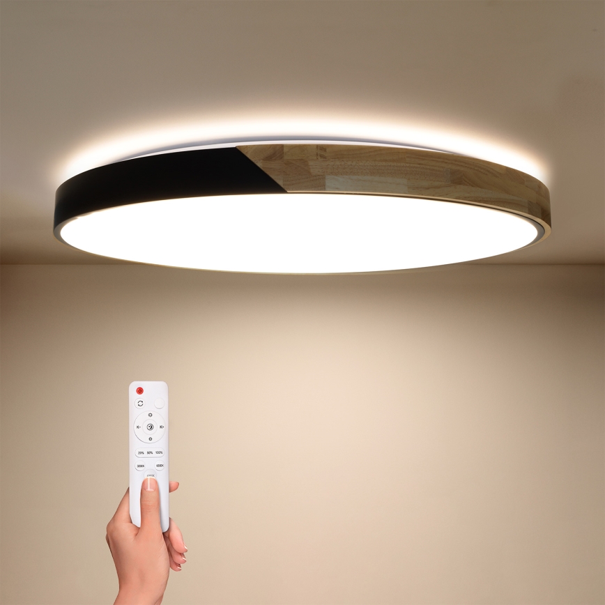 Brilagi - LED-dimmbare Deckenleuchte PILANA LED/72W/230V 3000-6500K Eiche/Schwarz Durchmesser 80 cm + Fernbedienung