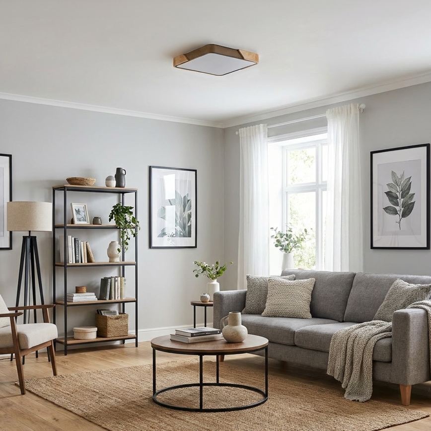 BRILAGI - LED-dimmbare Deckenleuchte PILANA SQUARE LED/48W/230V 3000-6500K Eiche/beige 42x42 cm + mit Fernbedienung