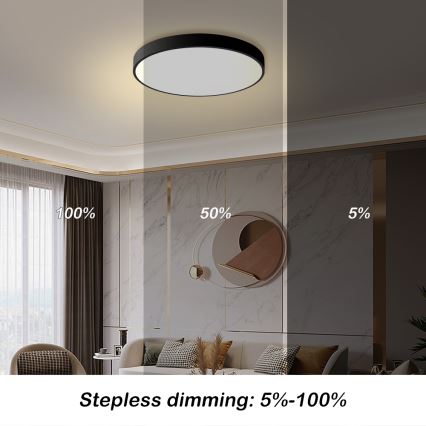 Brilagi - dimmbare LED-Deckenleuchte POOL LED/60W/230V 3000-6000K Ø 60 cm schwarz + Fernbedienung