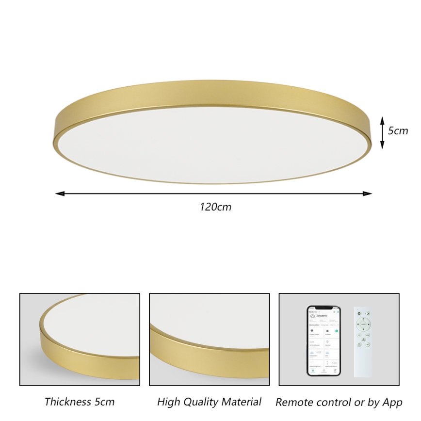 Brilagi - LED-dimmbare Deckenleuchte POOL SMART LED/180W/230V 3000-6000K 120 cm goldfarben Wi-Fi Tuya + Fernbedienung