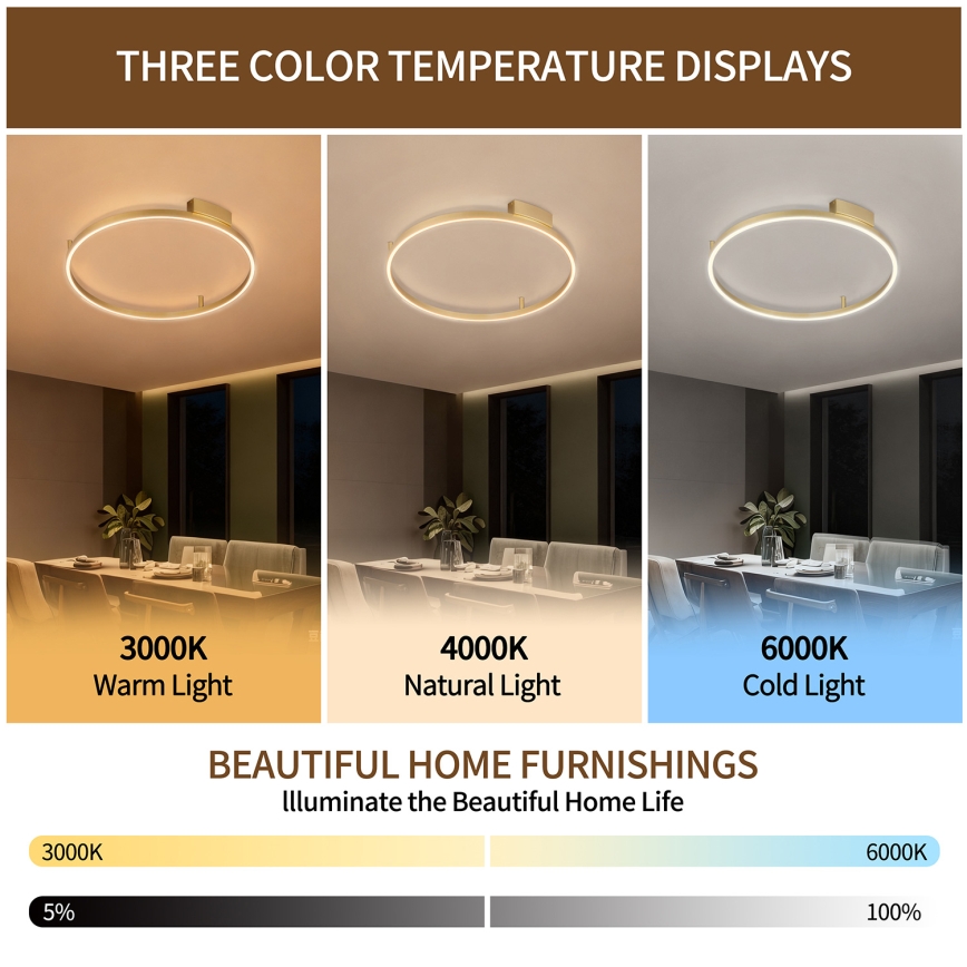 Brilagi - Dimmbare LED-Deckenleuchte PORTOFINO LED/60 W/230 V 3000–6000 K Ø 80 cm goldfarben + Fernbedienung