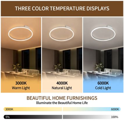 Brilagi - LED-dimmbare Deckenleuchte PORTOFINO LED/60W/230V 3000-6000K Ø 80 cm silberfarben + Fernbedienung