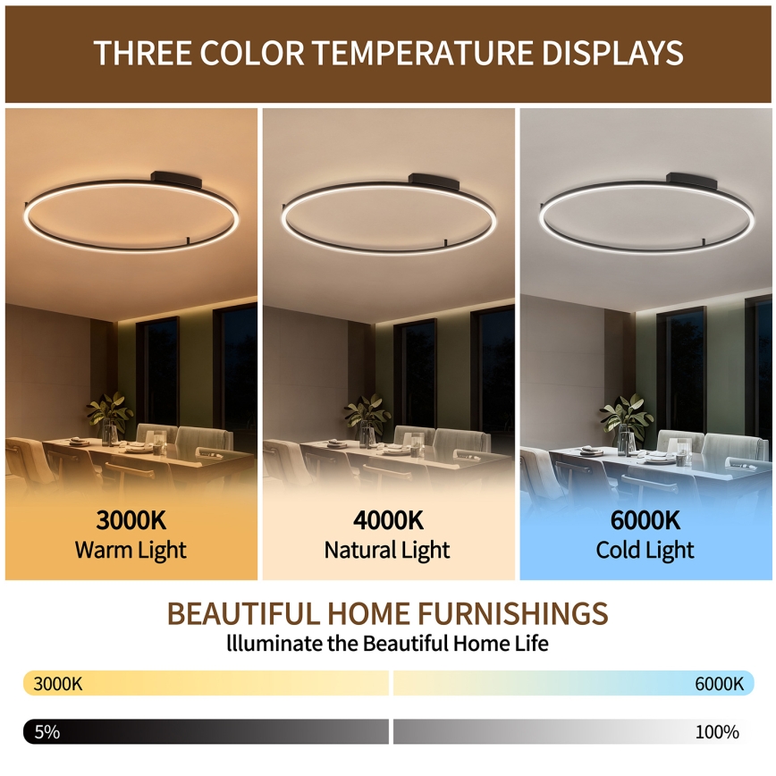 Brilagi - LED-dimmbare Deckenleuchte PORTOFINO LED/85W/230V 3000-6000K Ø 120 cm schwarz + Fernbedienung