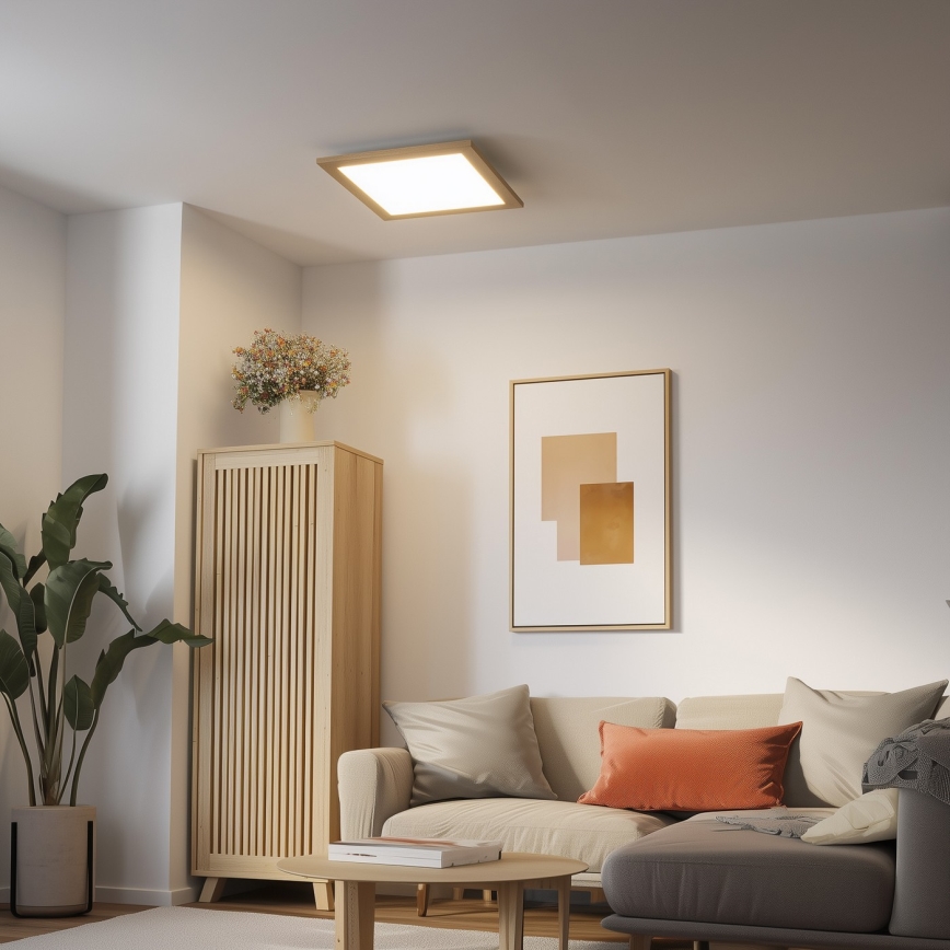 Brilagi - LED-dimmbare Deckenleuchte SLIMFRAME WOOD LED/36W/230V 49,5x49,5 cm 3000-6000K braun + Fernbedienung