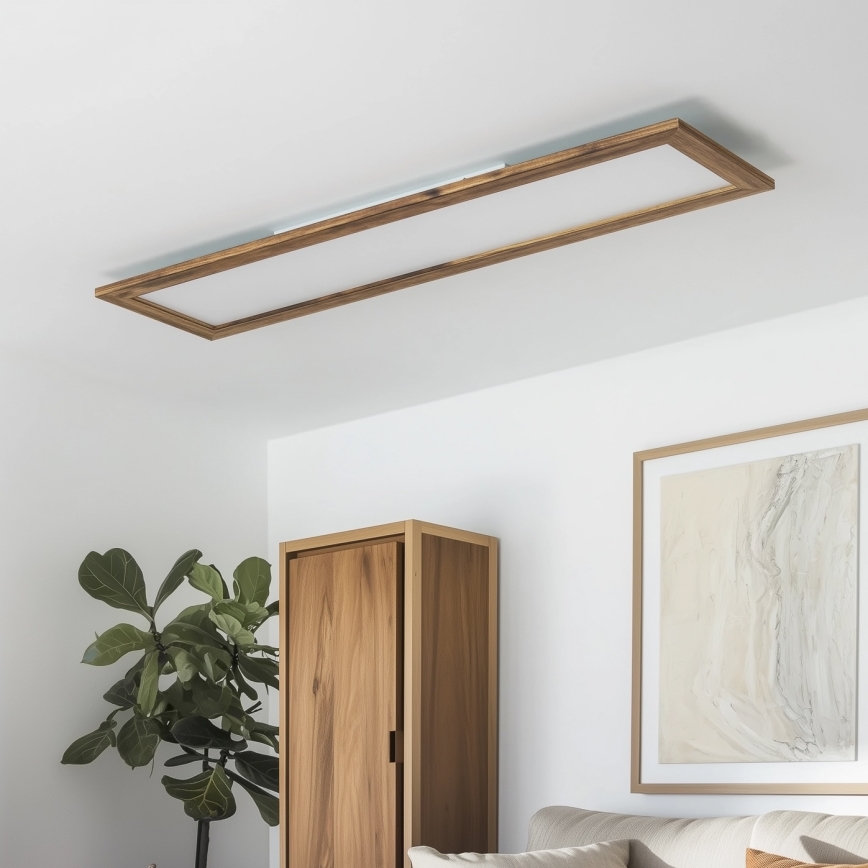 Brilagi - dimmbare LED-Deckenleuchte SLIMFRAME WOOD LED/58W/230V 124x33,7 cm 3000-6000K braun + Fernbedienung