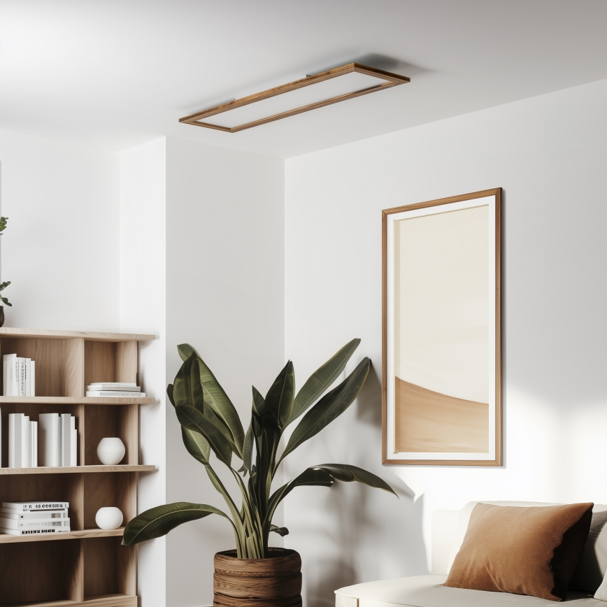 Brilagi - dimmbare LED-Deckenleuchte SLIMFRAME WOOD LED/58W/230V 124x33,7 cm 3000-6000K braun + Fernbedienung