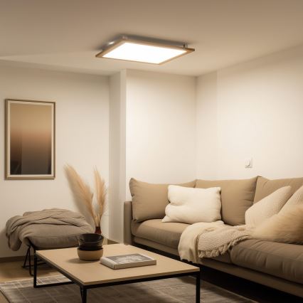 Brilagi - Dimmbare LED-Deckenleuchte SLIMFRAME WOOD LED/58W/230V 64x64 cm 3000-6000K Braun + Fernbedienung