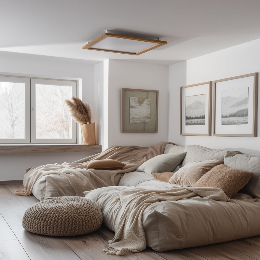 Brilagi - Dimmbare LED-Deckenleuchte SLIMFRAME WOOD LED/58W/230V 64x64 cm 3000-6000K Braun + Fernbedienung