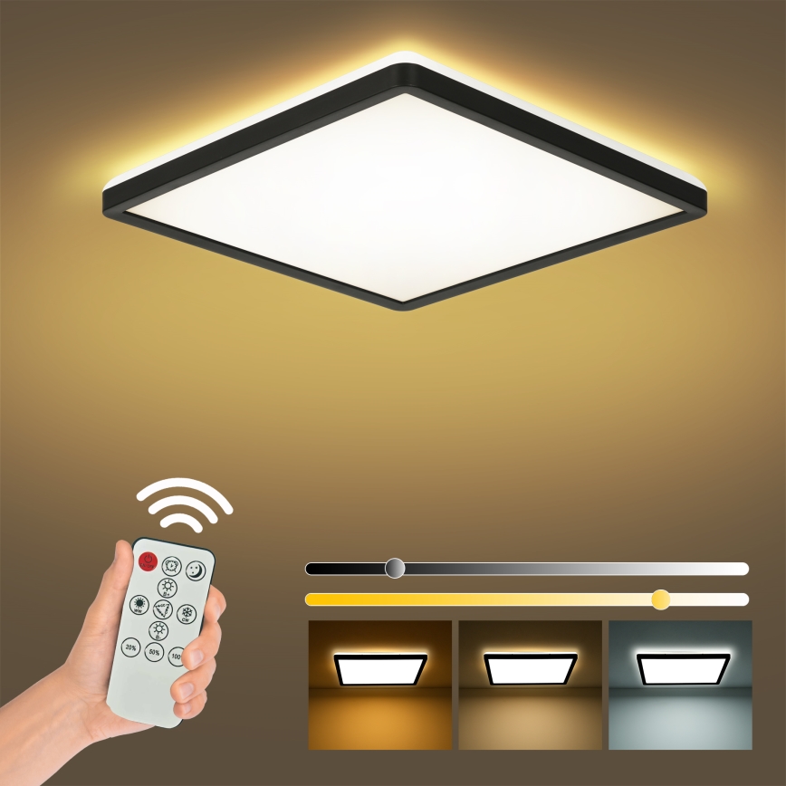 Brilagi - Dimmbare LED-Deckenleuchte ULTRA SLIM LED/18W/230V 2700-6500K 30x30 cm schwarz + Fernbedienung