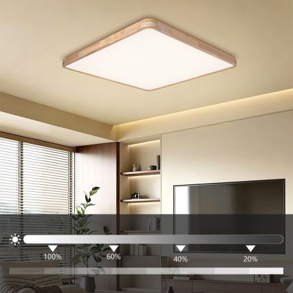 BRILAGI - dimmbare LED-Deckenleuchte WOODLINE SQUARE LED/180W/230V 3000-6000K Eiche 100x100 cm + Fernbedienung