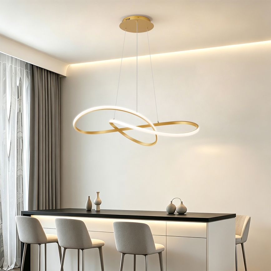 Brilagi - LED-dimmbare Pendelleuchte mit Seilaufhängung INFINITY LED/80W/230V 3000-6000K 80x80 cm goldfarben + Fernbedienung