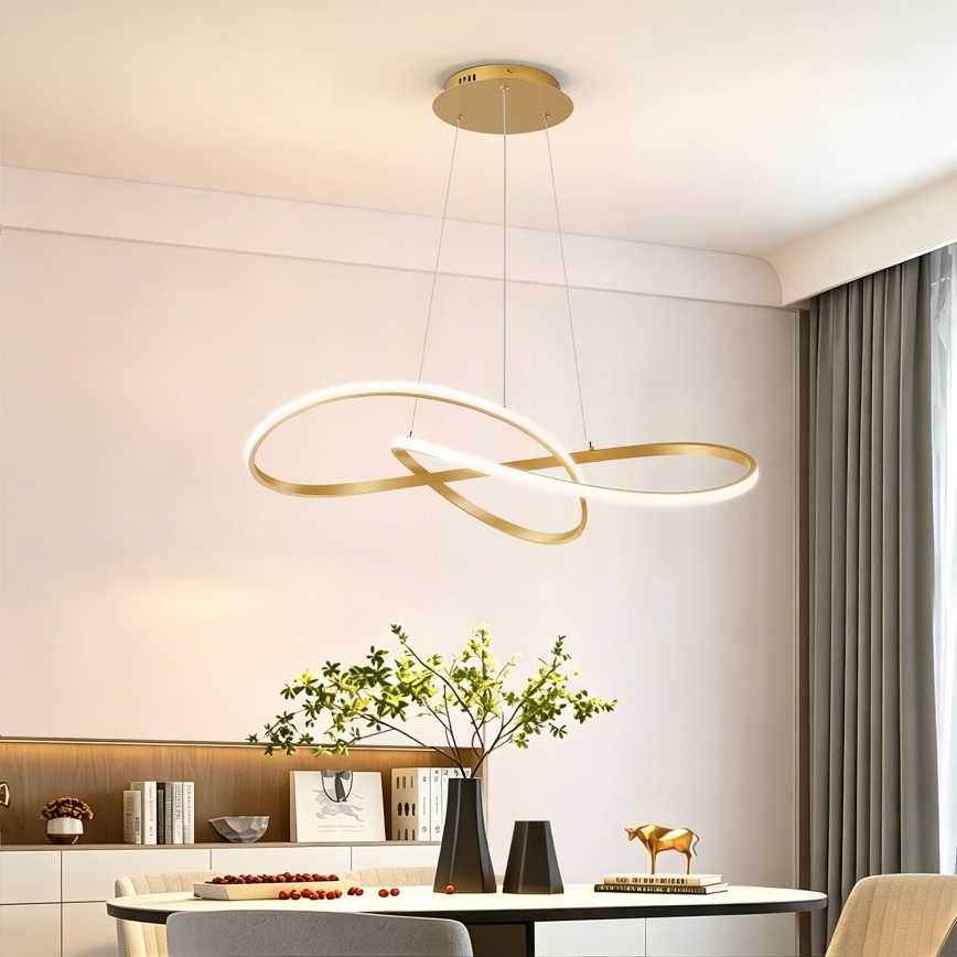 Brilagi - LED-dimmbare Pendelleuchte mit Seilaufhängung INFINITY LED/80W/230V 3000-6000K 80x80 cm goldfarben + Fernbedienung