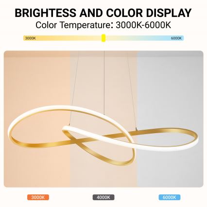 Brilagi - LED-dimmbare Pendelleuchte mit Seilaufhängung INFINITY LED/80W/230V 3000-6000K 80x80 cm goldfarben + Fernbedienung
