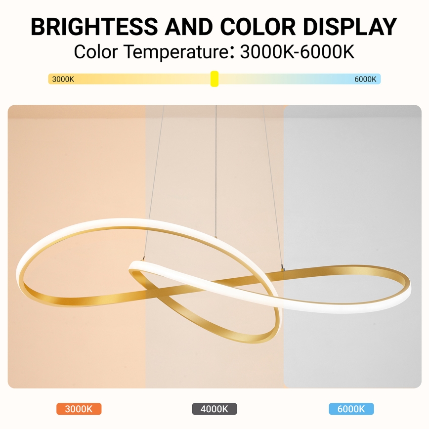 Brilagi - LED-dimmbare Pendelleuchte mit Seilaufhängung INFINITY LED/80W/230V 3000-6000K 80x80 cm goldfarben + Fernbedienung