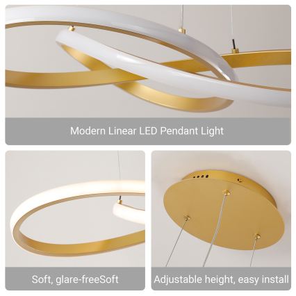 Brilagi - LED-dimmbare Pendelleuchte mit Seilaufhängung INFINITY LED/80W/230V 3000-6000K 80x80 cm goldfarben + Fernbedienung