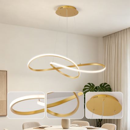 Brilagi - LED-dimmbare Pendelleuchte mit Seilaufhängung INFINITY LED/80W/230V 3000-6000K 80x80 cm goldfarben + Fernbedienung