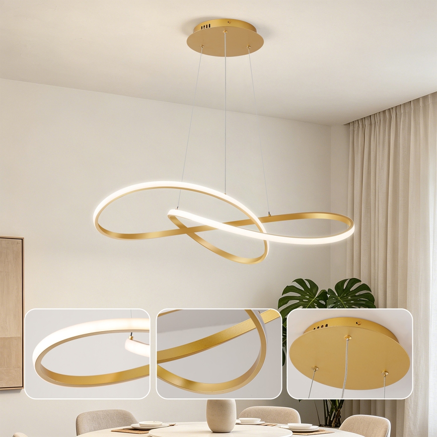 Brilagi - LED-dimmbare Pendelleuchte mit Seilaufhängung INFINITY LED/80W/230V 3000-6000K 80x80 cm goldfarben + Fernbedienung