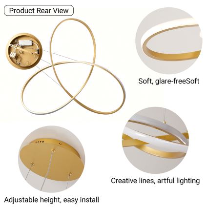 Brilagi - LED-dimmbare Pendelleuchte mit Seilaufhängung INFINITY LED/80W/230V 3000-6000K 80x80 cm goldfarben + Fernbedienung
