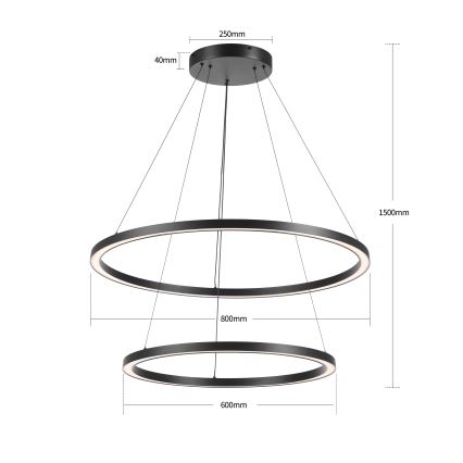 Brilagi - dimmbare LED-Hängeleuchte am Kabel PORTOFINO LED/98W/230V 3000-6000K Ø 80 cm schwarz + Fernbedienung