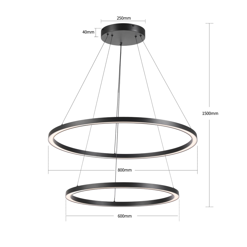 Brilagi - dimmbare LED-Hängeleuchte am Kabel PORTOFINO LED/98W/230V 3000-6000K Ø 80 cm schwarz + Fernbedienung