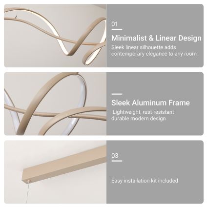 Brilagi - LED-dimmbare Hängeleuchte an Seil SIGNATURE LED/55W/230V 3000-6000K 120x23 cm beige + mit Fernbedienung