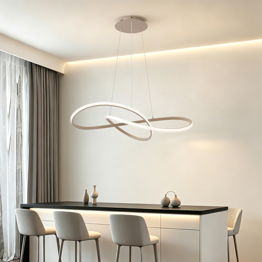 Brilagi - LED-dimmbare Pendelleuchte an Seil INFINITY LED/80W/230V 3000-6000K 80x80 cm beige + Fernbedienung