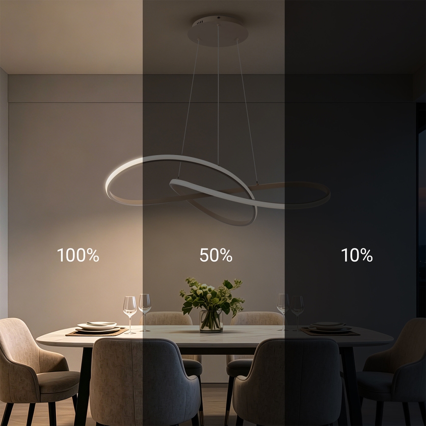 Brilagi - LED-dimmbare Pendelleuchte an Seil INFINITY LED/80W/230V 3000-6000K 80x80 cm beige + Fernbedienung