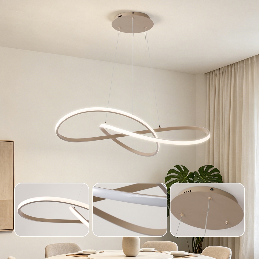 Brilagi - LED-dimmbare Pendelleuchte an Seil INFINITY LED/80W/230V 3000-6000K 80x80 cm beige + Fernbedienung