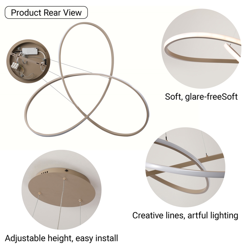 Brilagi - LED-dimmbare Pendelleuchte an Seil INFINITY LED/80W/230V 3000-6000K 80x80 cm beige + Fernbedienung