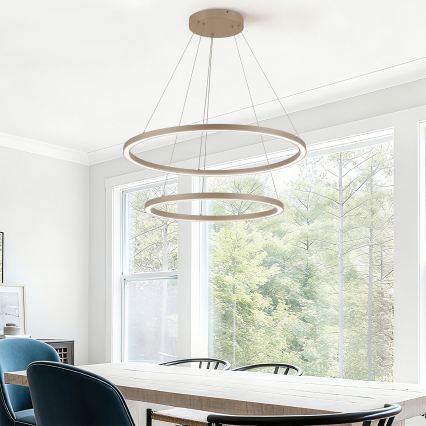 Brilagi - LED-dimmbarer Hängeleuchter an Seil PORTOFINO LED/98W/230V 3000-6000K Ø 80 cm beige + Fernbedienung