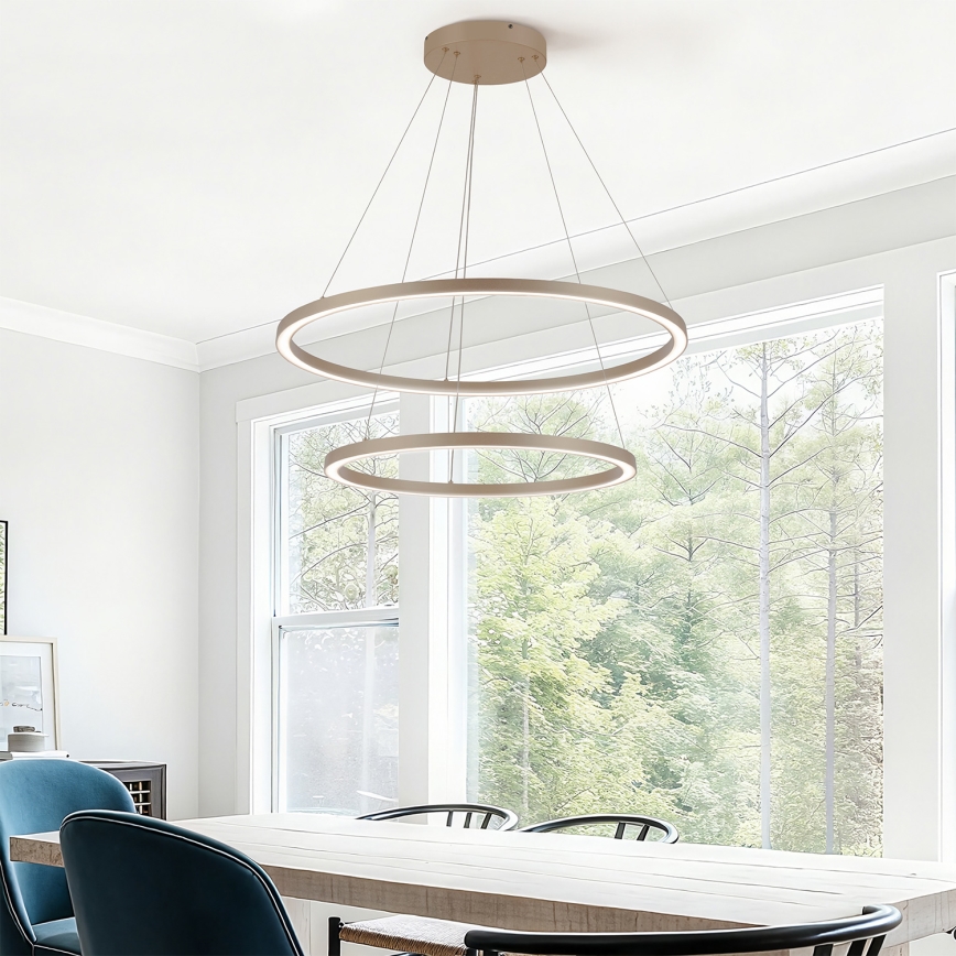 Brilagi - LED-dimmbarer Hängeleuchter an Seil PORTOFINO LED/98W/230V 3000-6000K Ø 80 cm beige + Fernbedienung