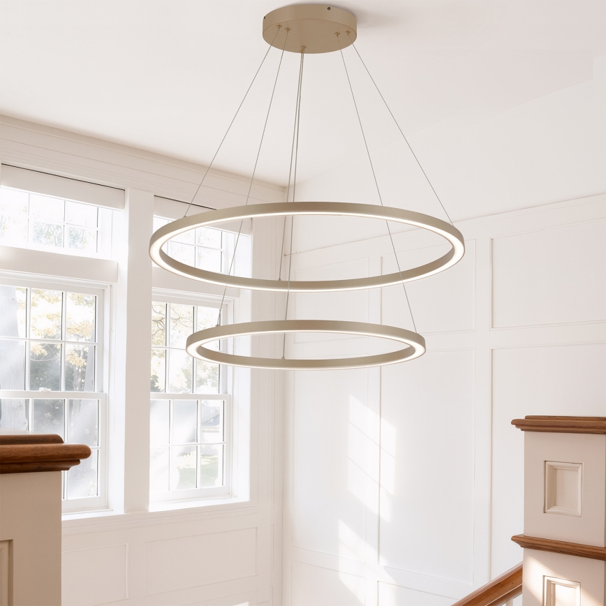 Brilagi - LED-dimmbarer Hängeleuchter an Seil PORTOFINO LED/98W/230V 3000-6000K Ø 80 cm beige + Fernbedienung