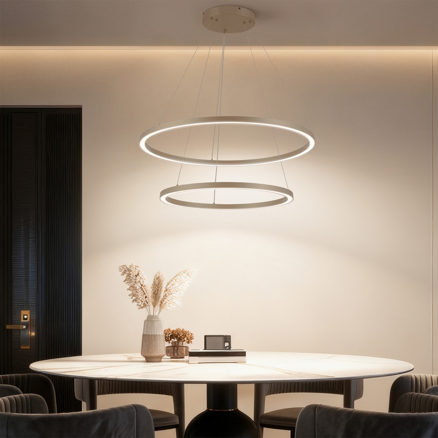 Brilagi - LED-dimmbarer Hängeleuchter an Seil PORTOFINO LED/98W/230V 3000-6000K Ø 80 cm beige + Fernbedienung