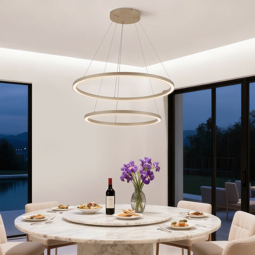 Brilagi - LED-dimmbarer Hängeleuchter an Seil PORTOFINO LED/98W/230V 3000-6000K Ø 80 cm beige + Fernbedienung