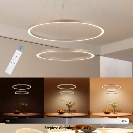 Brilagi - LED-dimmbarer Hängeleuchter an Seil PORTOFINO LED/98W/230V 3000-6000K Ø 80 cm beige + Fernbedienung