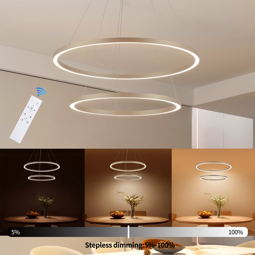 Brilagi - LED-dimmbarer Hängeleuchter an Seil PORTOFINO LED/98W/230V 3000-6000K Ø 80 cm beige + Fernbedienung
