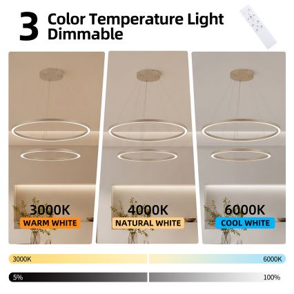 Brilagi - LED-dimmbarer Hängeleuchter an Seil PORTOFINO LED/98W/230V 3000-6000K Ø 80 cm beige + Fernbedienung