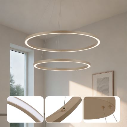 Brilagi - LED-dimmbarer Hängeleuchter an Seil PORTOFINO LED/98W/230V 3000-6000K Ø 80 cm beige + Fernbedienung