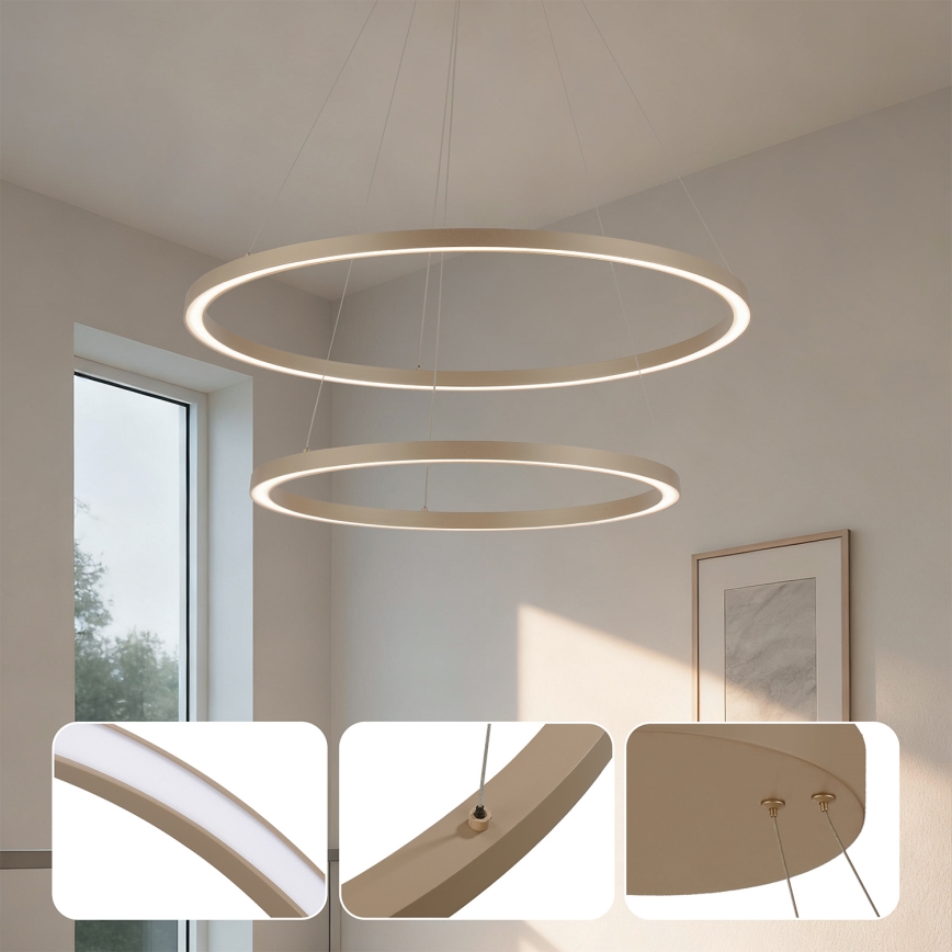 Brilagi - LED-dimmbarer Hängeleuchter an Seil PORTOFINO LED/98W/230V 3000-6000K Ø 80 cm beige + Fernbedienung