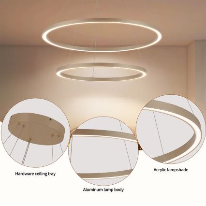 Brilagi - LED-dimmbarer Hängeleuchter an Seil PORTOFINO LED/98W/230V 3000-6000K Ø 80 cm beige + Fernbedienung