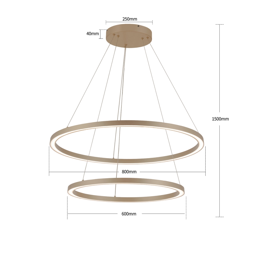 Brilagi - LED-dimmbarer Hängeleuchter an Seil PORTOFINO LED/98W/230V 3000-6000K Ø 80 cm beige + Fernbedienung